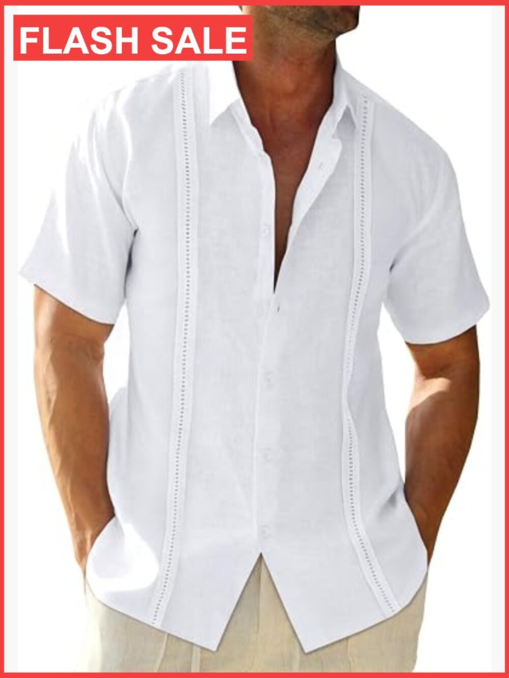 Men's Linen Cuban Guayabera Shirt Short Sleeve Button Down Summer Vacation